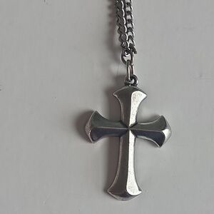 Men's Silver Cross Crucifix Pendant Necklace with 24" Chain